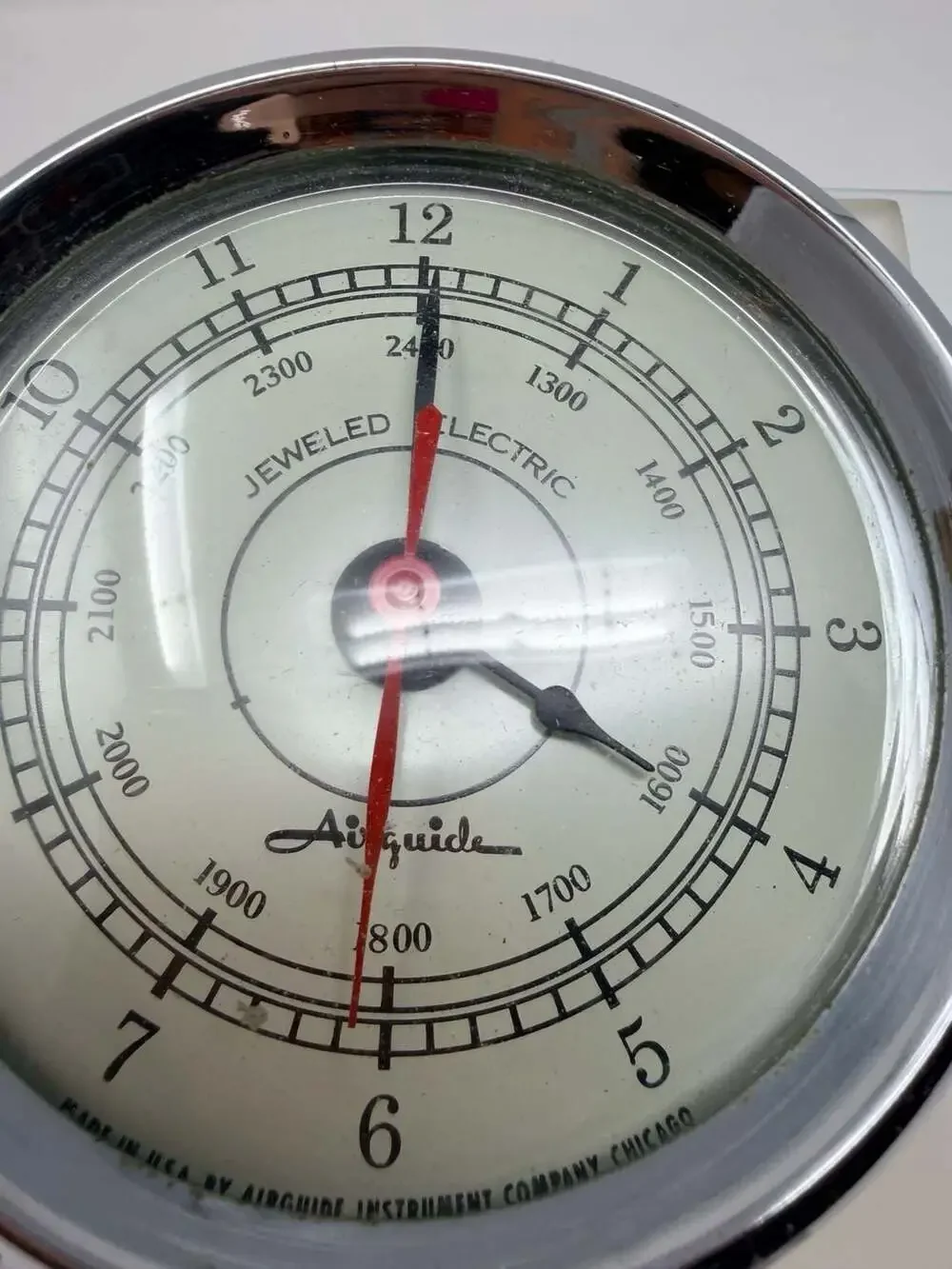 Vintage Airguide Jeweled Electric Clock Chrome Plated Marine Nautical